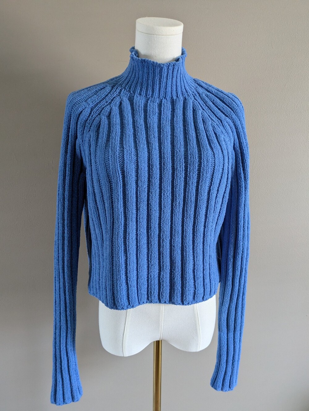 American Eagle Solid Blue Long Sleeve Mock Neck Chunky Knit Sweater Small